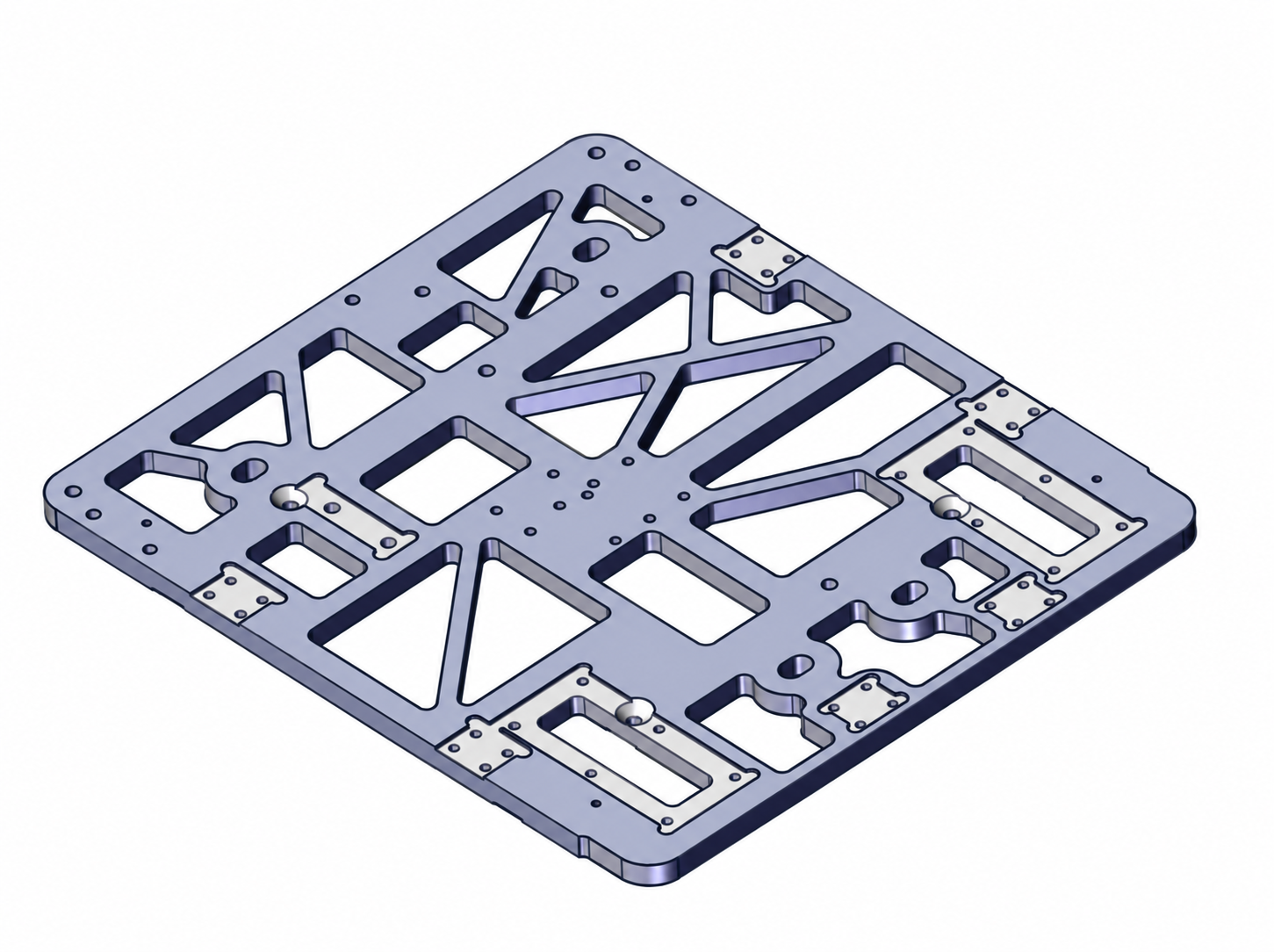 Vista isométrica del chasis mecanizado para gripper en CAD/CAM